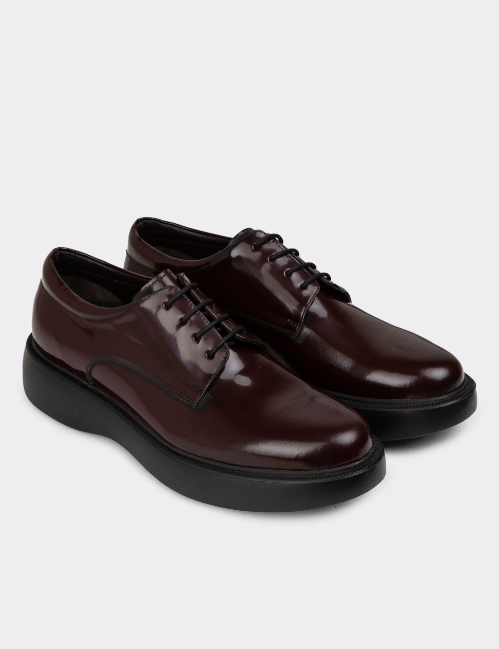 Burgundy Leather Lace-up Shoes - 01934MBRDE01