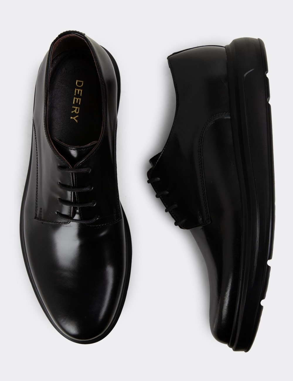 Black Leather Lace-up Shoes - 01932MSYHP01