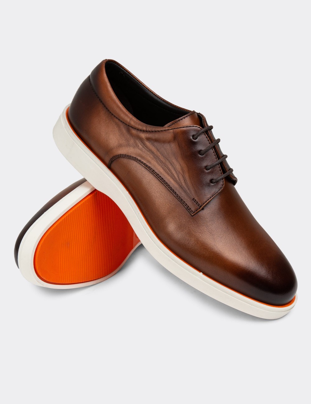 Brown Leather Lace-up Shoes - 01934MKHVC08