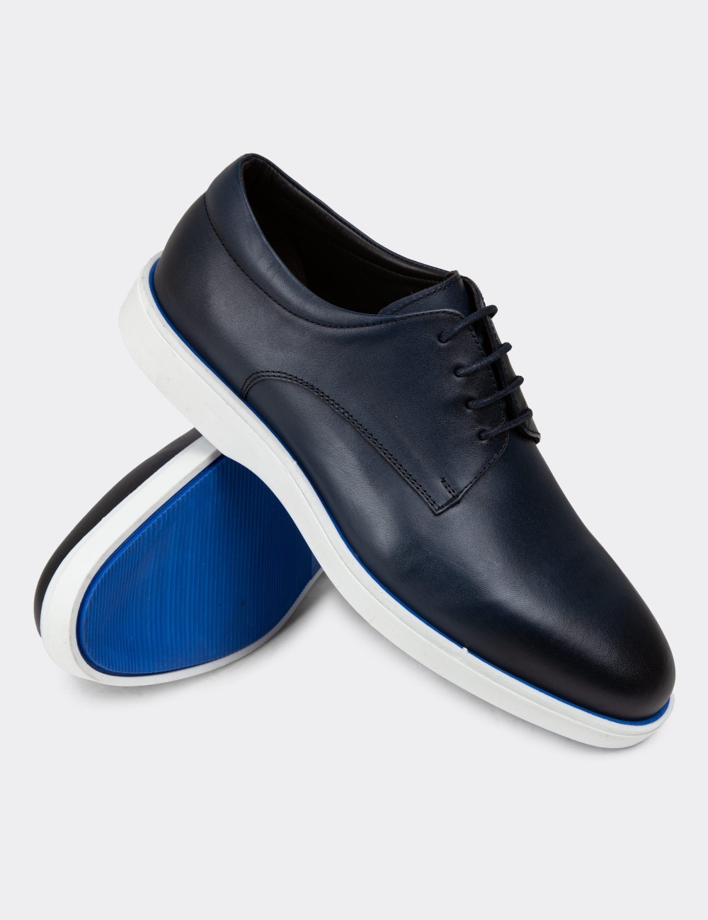 Navy Leather Lace-up Shoes - 01934MLCVC02