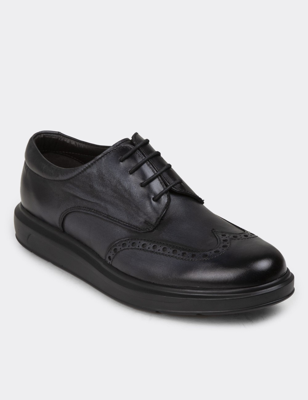 Gray Leather Comfort Lace-up Shoes - 01942MGRIP03