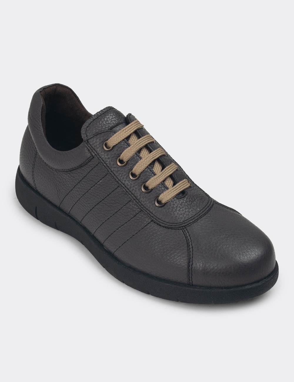 Gray Leather Lace-up Shoes - 01951MGRIC01