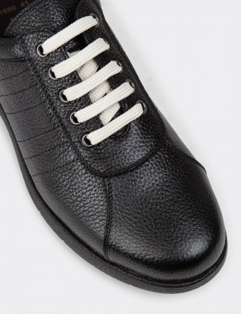 Black Leather Lace-up Shoes - 01951MSYHC03