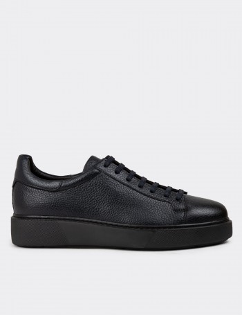 Navy Leather Sneakers - 01954MLCVE03