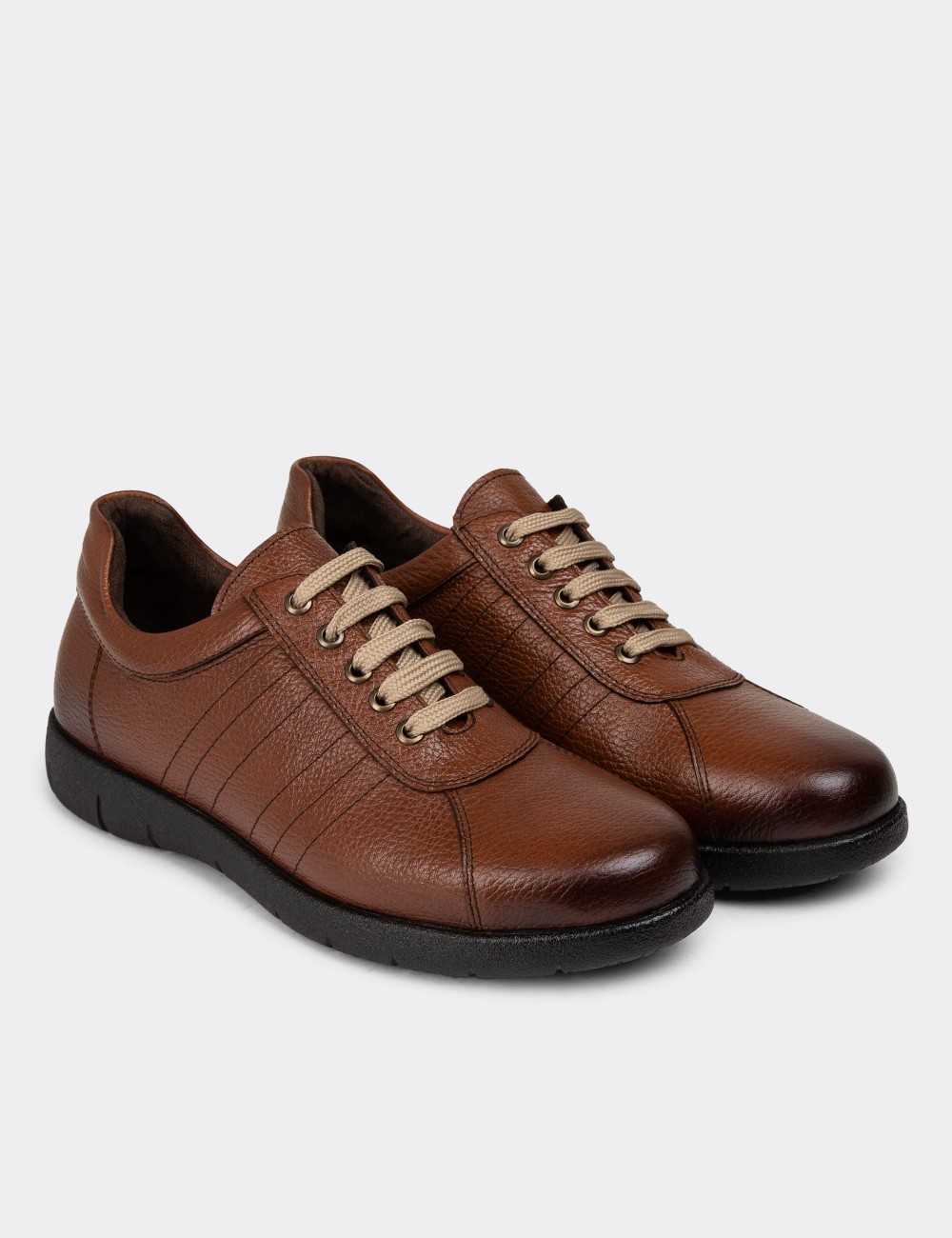 Tan Leather Lace-up Shoes - 01951MTBAC02