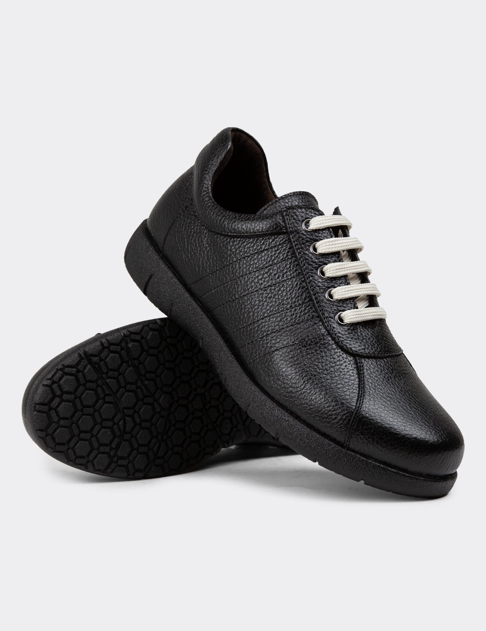 Black Leather Lace-up Shoes - 01951MSYHC03