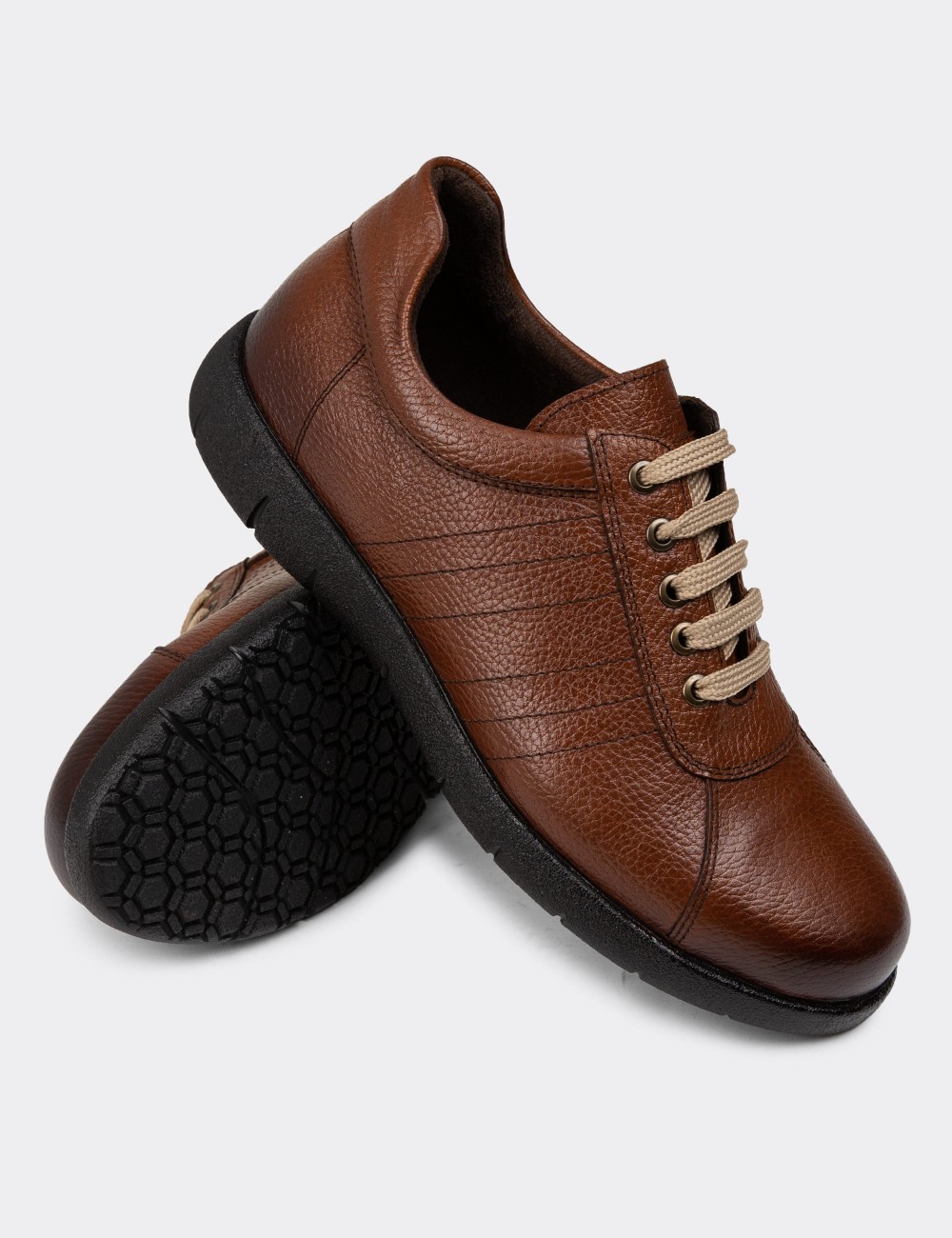 Tan Leather Lace-up Shoes - 01951MTBAC02