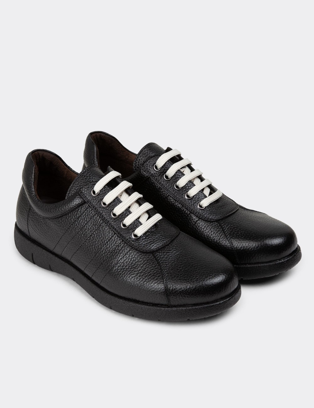 Black Leather Lace-up Shoes - 01951MSYHC03