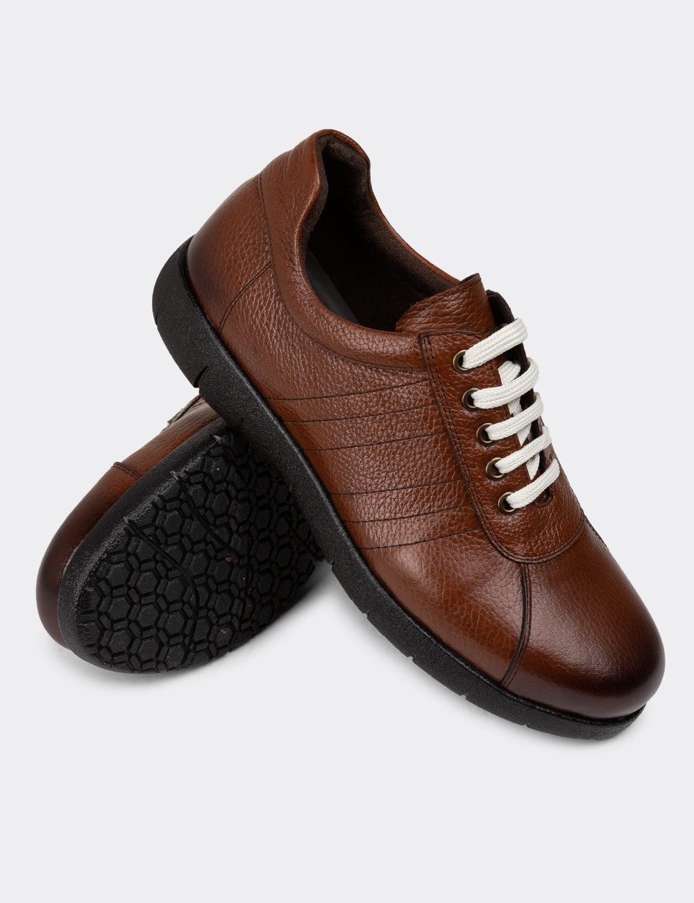 Tan Leather Lace-up Shoes - 01951MTBAC03