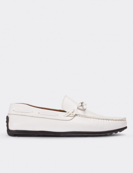 White  Leather Loafers