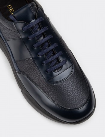 Navy Leather Sneakers - 01963MLCVE03