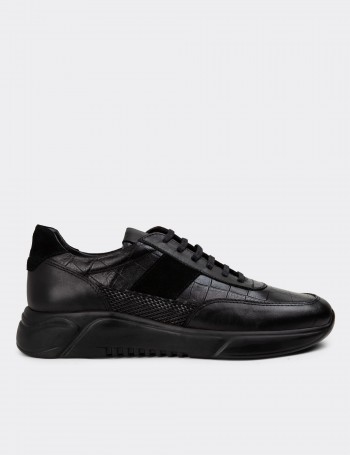 Black Leather Sneakers - 01963MSYHE09