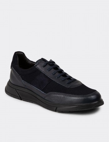 Navy Leather Sneakers - 01963MLCVE05