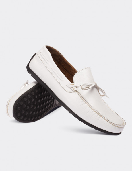 White  Leather Loafers