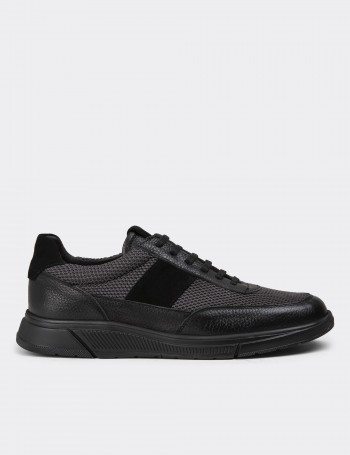 Black Leather Sneakers - 01963MSYHE16