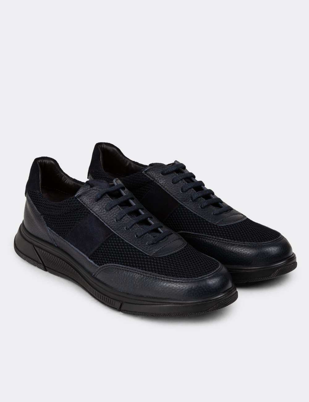 Navy Leather Sneakers - 01963MLCVE05