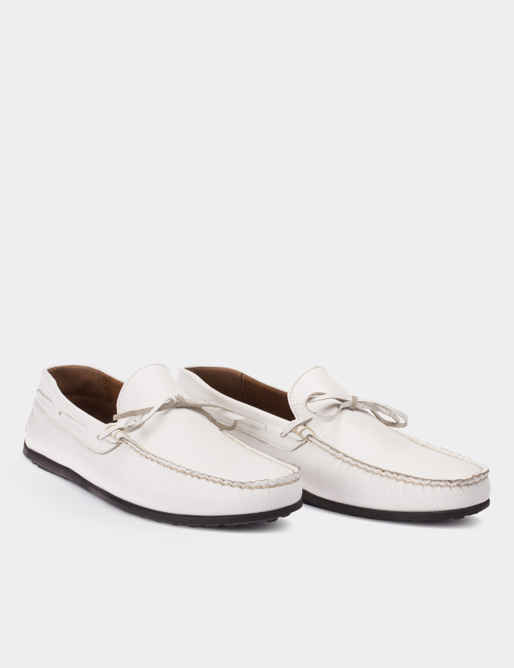 White  Leather Loafers - 01647MBYZC01