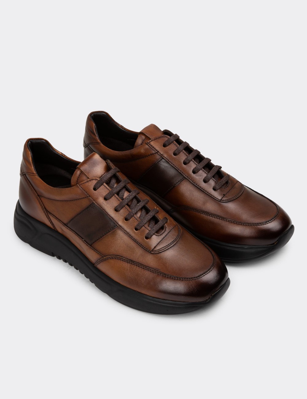 Tan Leather Sneakers - 01963MTBAE02