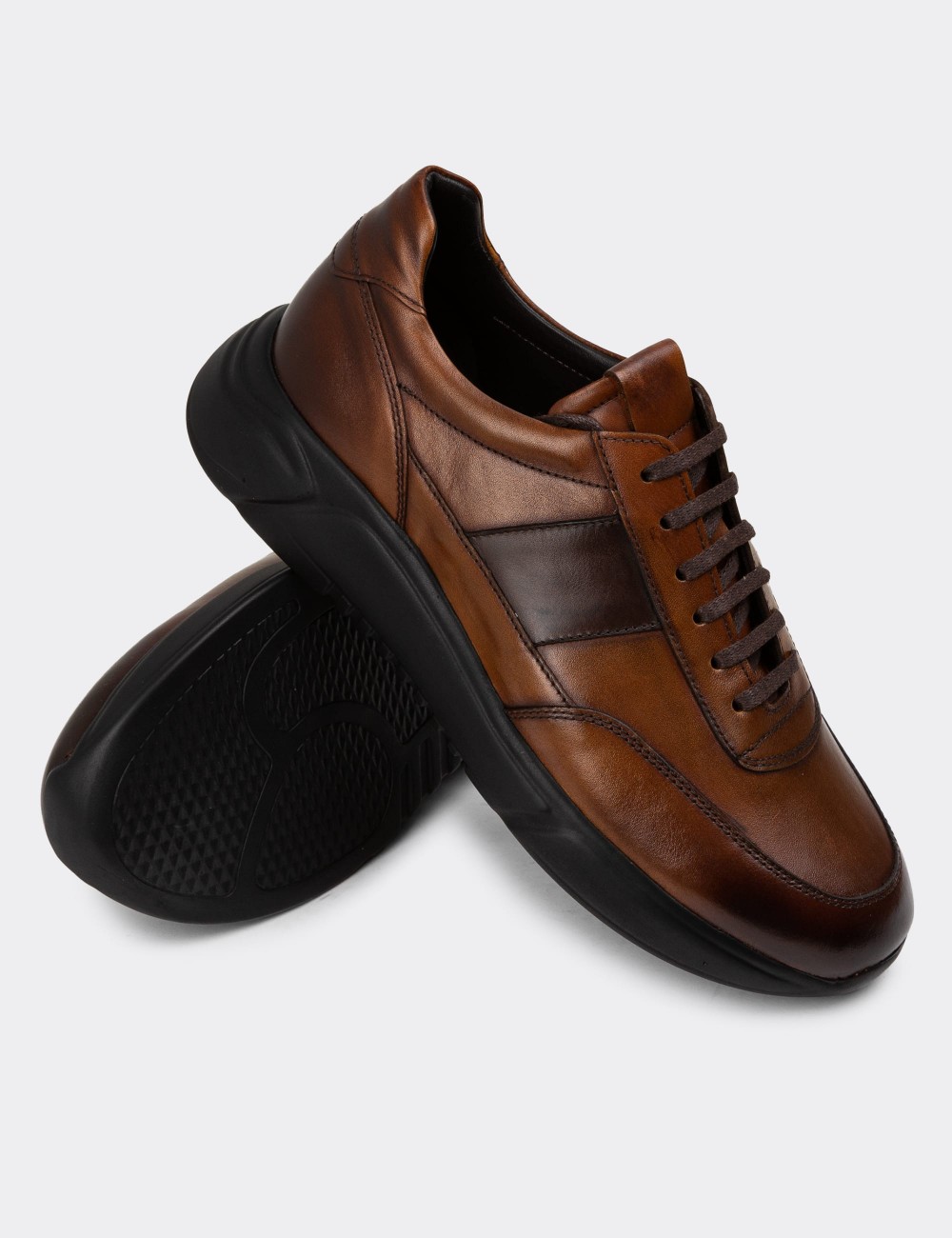 Tan Leather Sneakers - 01963MTBAE02