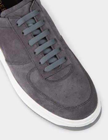 Gray Suede Leather Sneakers - 01965MGRIE04