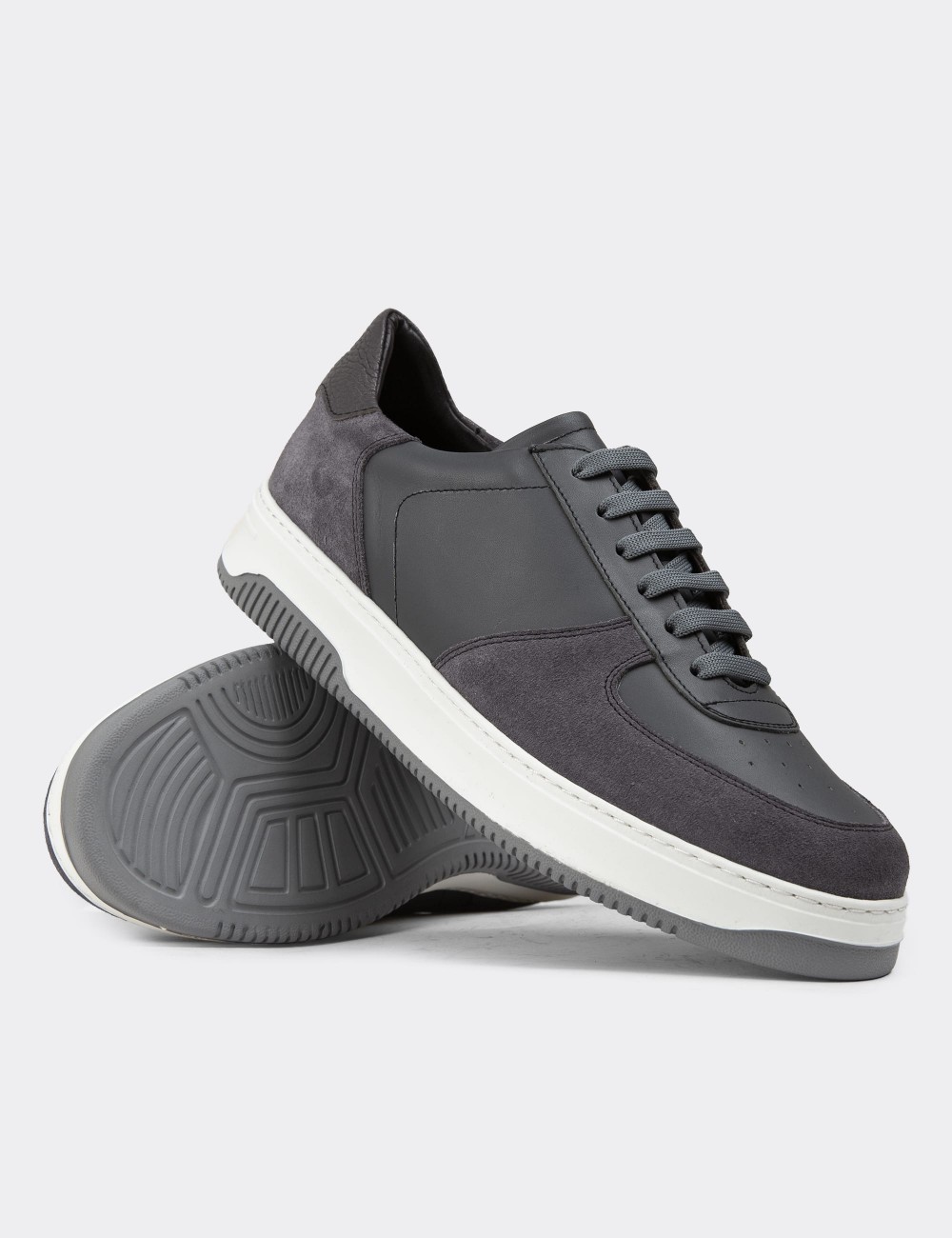 Gray Leather Sneakers - 01965MGRIE02