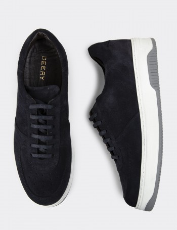 Navy Suede Leather Sneakers - 01965MLCVE03