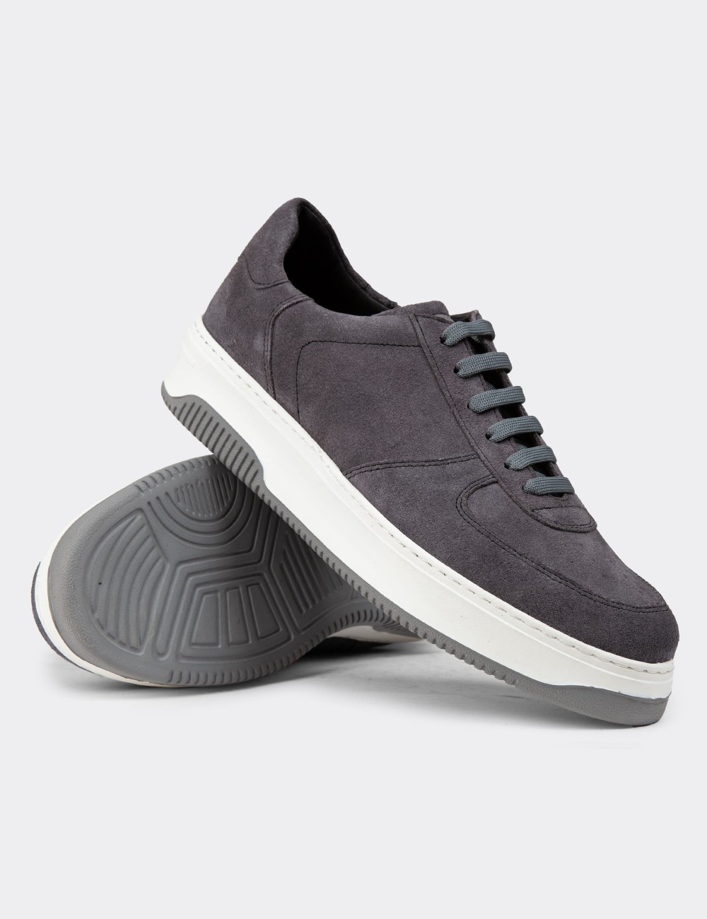 Gray Suede Leather Sneakers - 01965MGRIE04