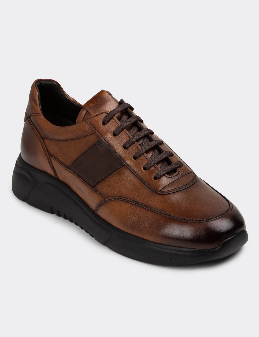 Tan Leather Sneakers - 01963MTBAE02