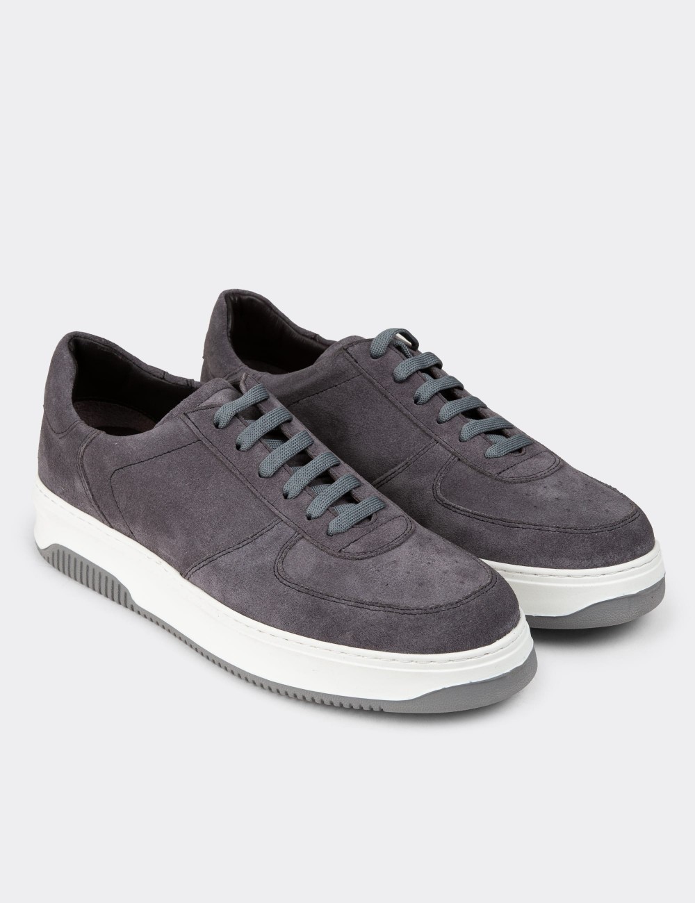 Gray Suede Leather Sneakers - 01965MGRIE04