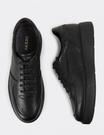 Black Leather Sneakers - 01965MSYHE04