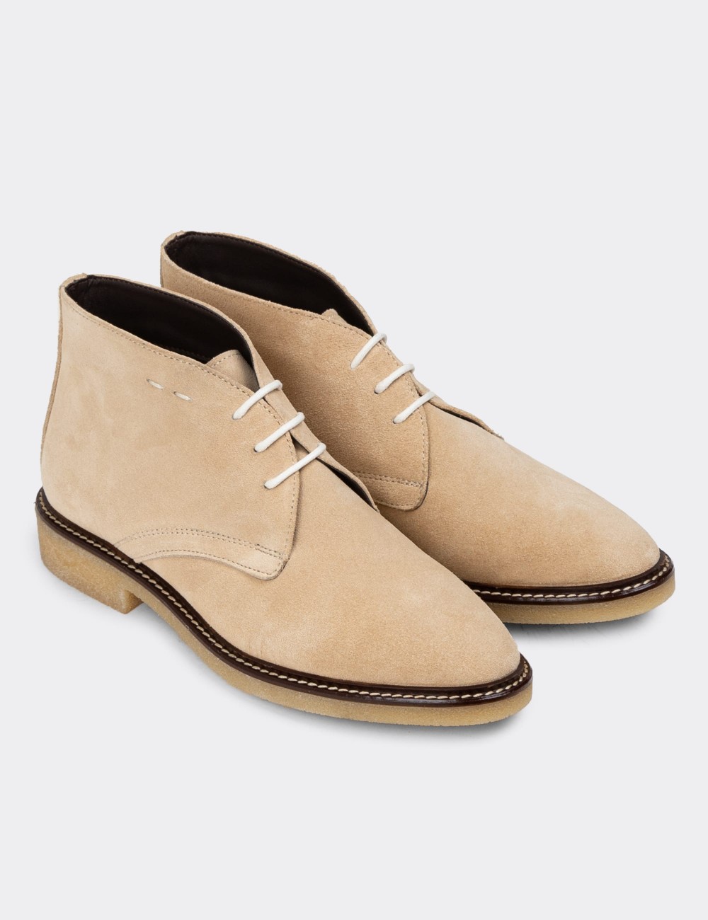 Beige Suede Leather Desert Boots - 01967ZBEJC01