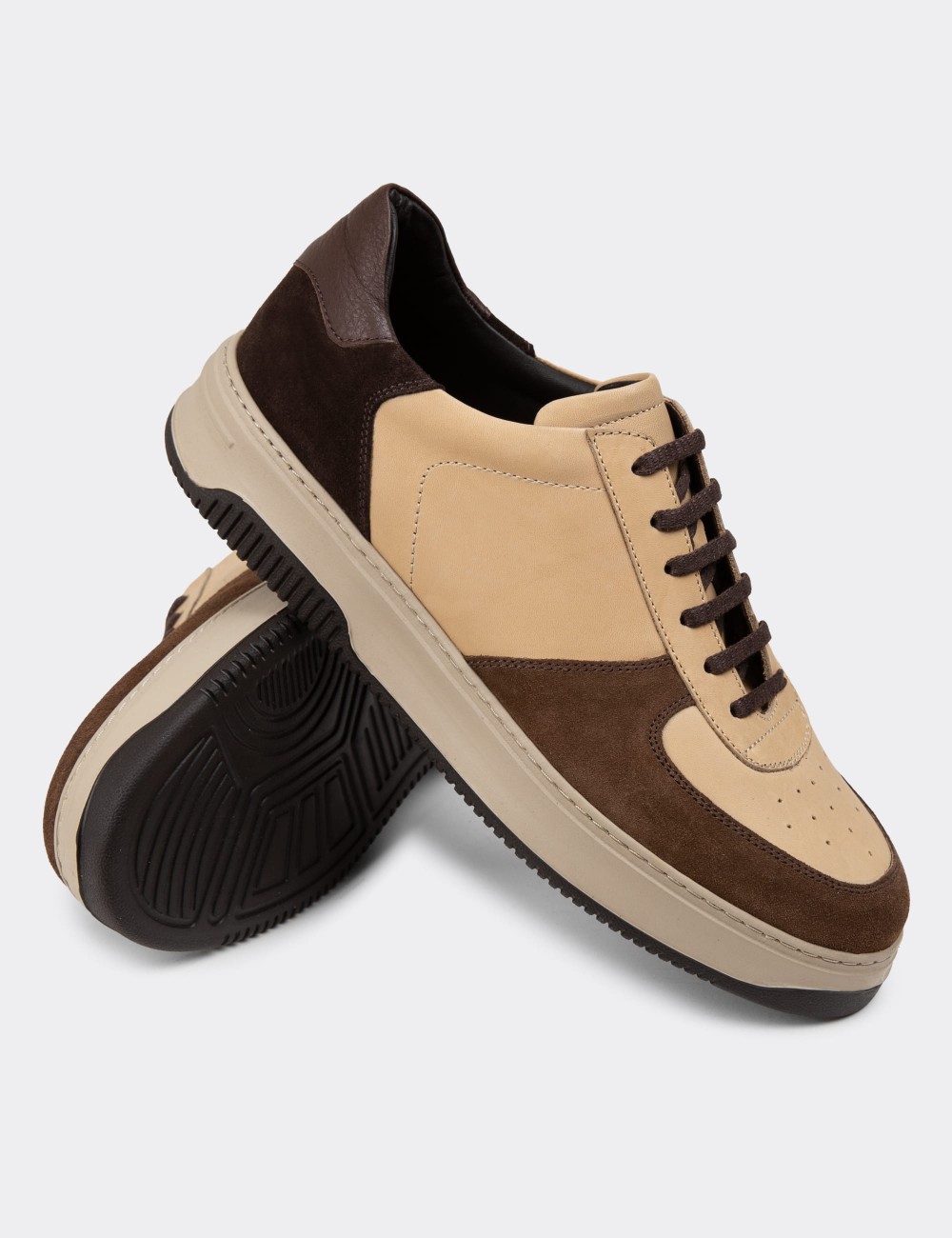 Sandstone Leather Sneakers - 01965MVZNE04