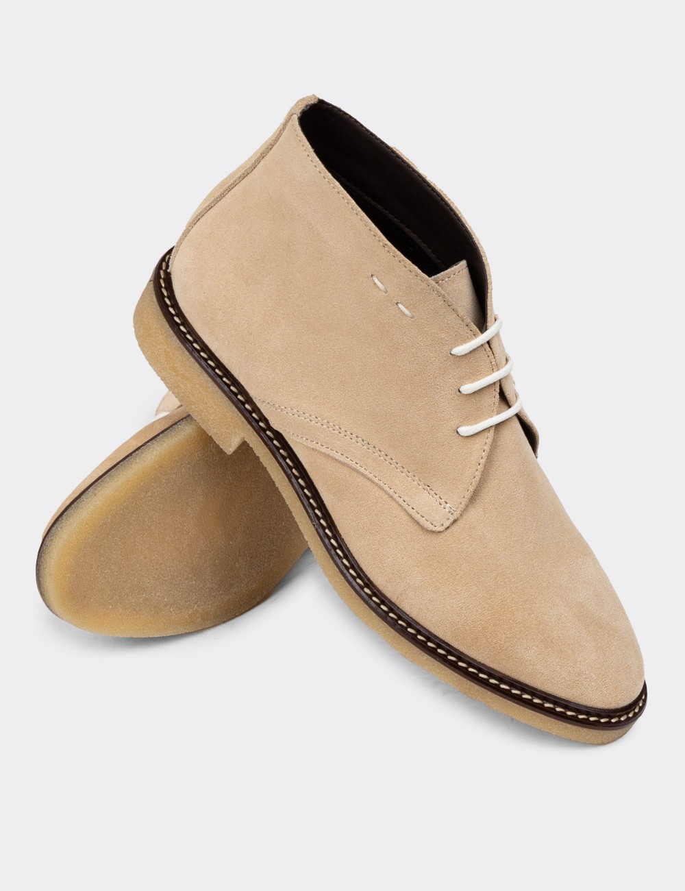 Beige Suede Leather Desert Boots - 01967ZBEJC01