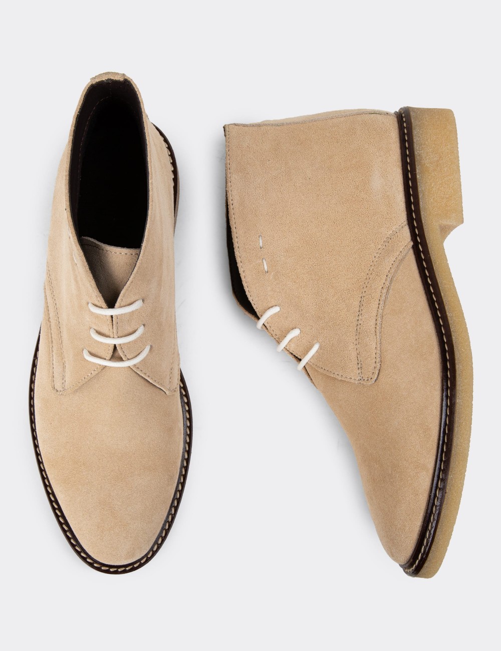 Beige Suede Leather Desert Boots - 01967ZBEJC01