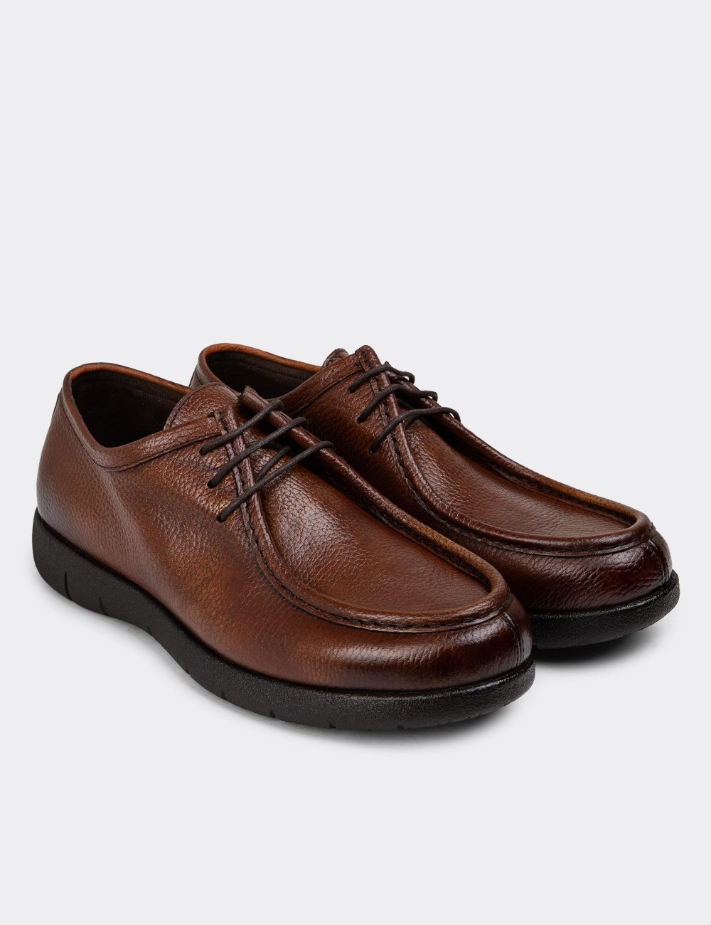 Brown Leather Lace-up Shoes - 01971MKHVC01