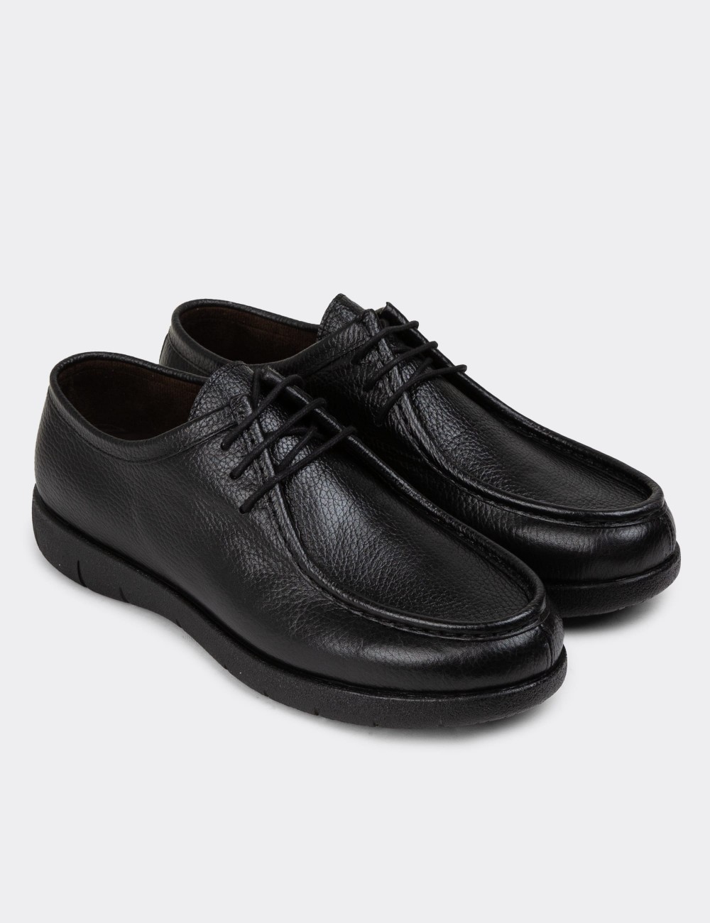 Black Leather Lace-up Shoes - 01971MSYHC01