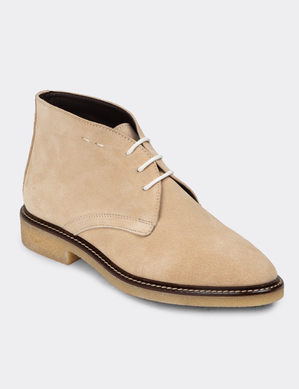 Beige Suede Leather Desert Boots - 01967ZBEJC01