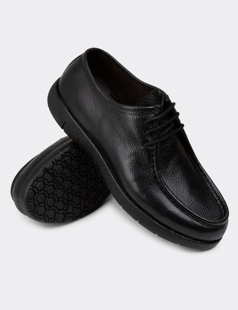 Black Leather Lace-up Shoes - 01971MSYHC01