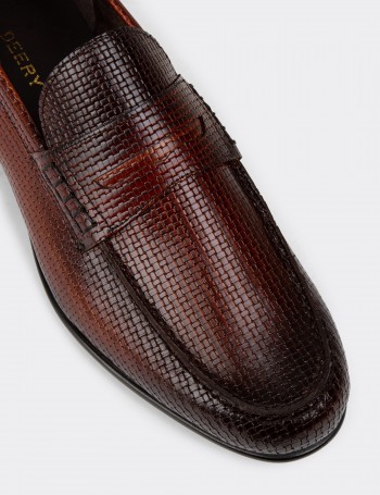 Burgundy Leather Loafers Shoes - 01978MBRDC07