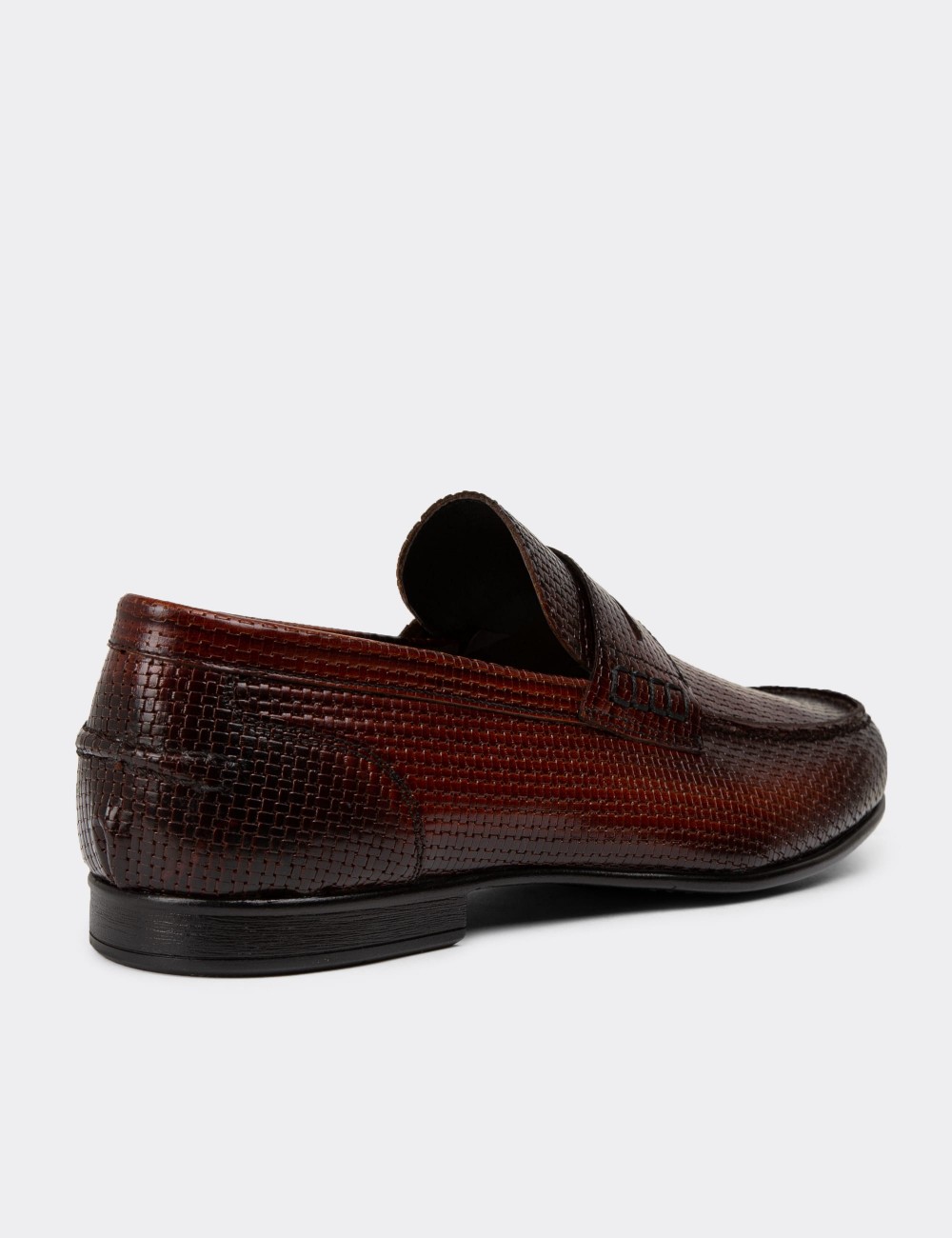 Burgundy Leather Loafers Shoes - 01978MBRDC07