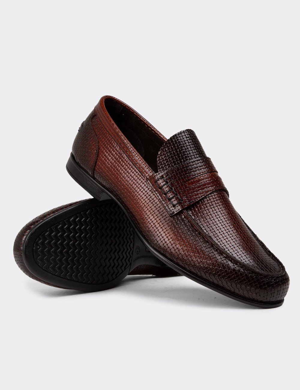 Burgundy Leather Loafers Shoes - 01978MBRDC07