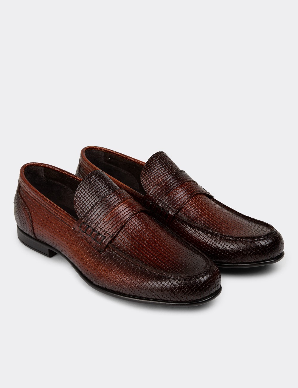 Burgundy Leather Loafers Shoes - 01978MBRDC07