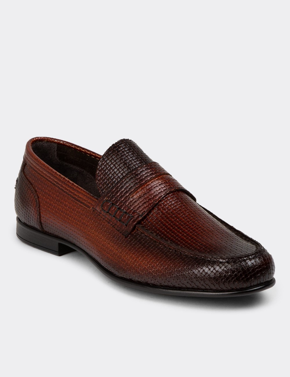 Burgundy Leather Loafers Shoes - 01978MBRDC07