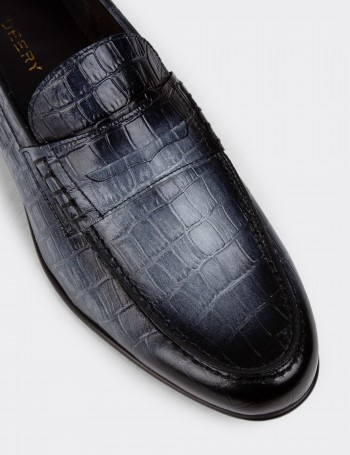 Gray Leather Loafers - 01978MGRIC03