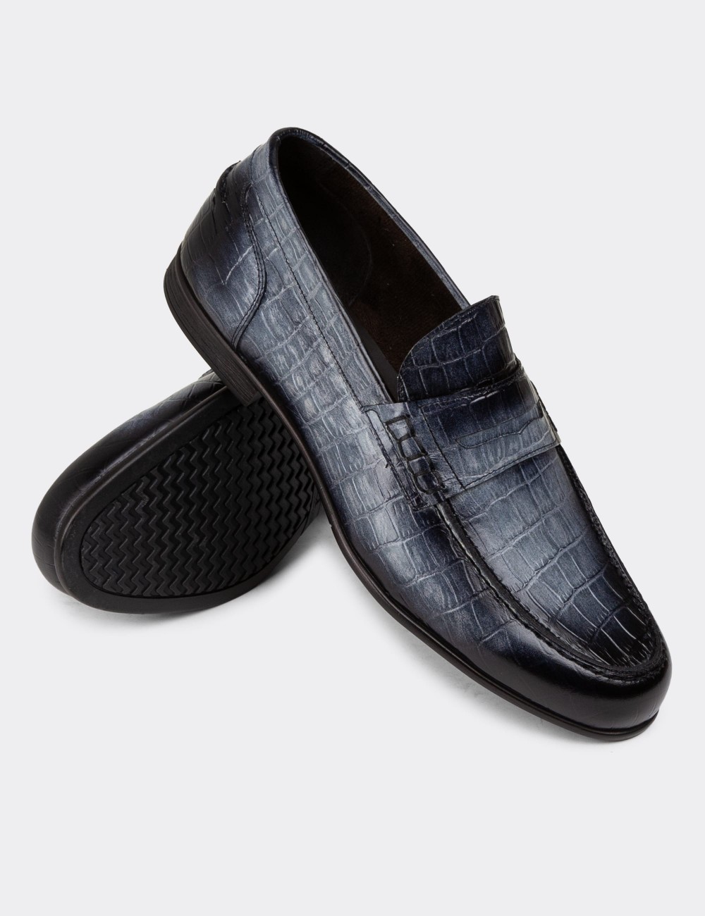 Gray Leather Loafers - 01978MGRIC03