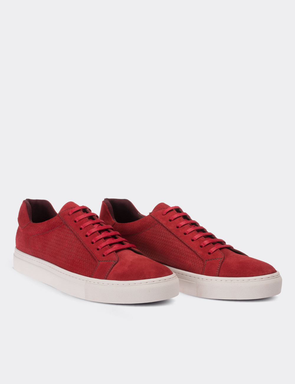 Red Suede Leather Sneakers - 01681MKRMC01