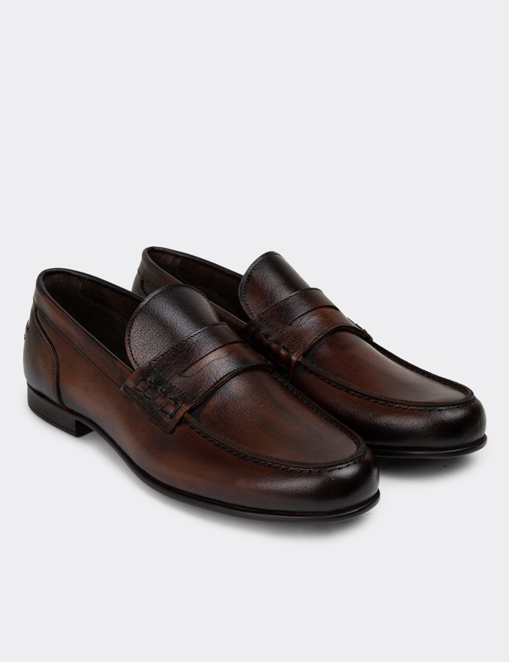 Brown Leather Vintage Loafers - 01978MKHVC04