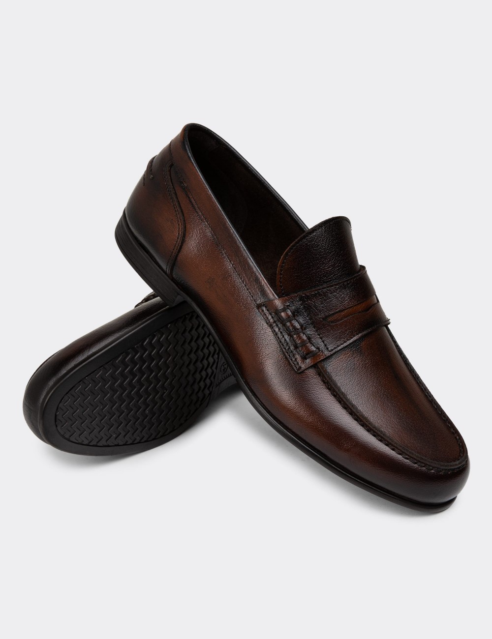 Brown Leather Vintage Loafers - 01978MKHVC04