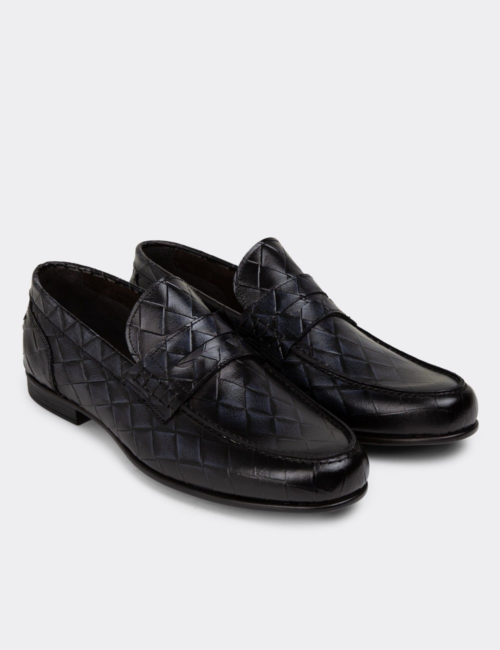 Navy Leather Loafers - 01978MLCVC01