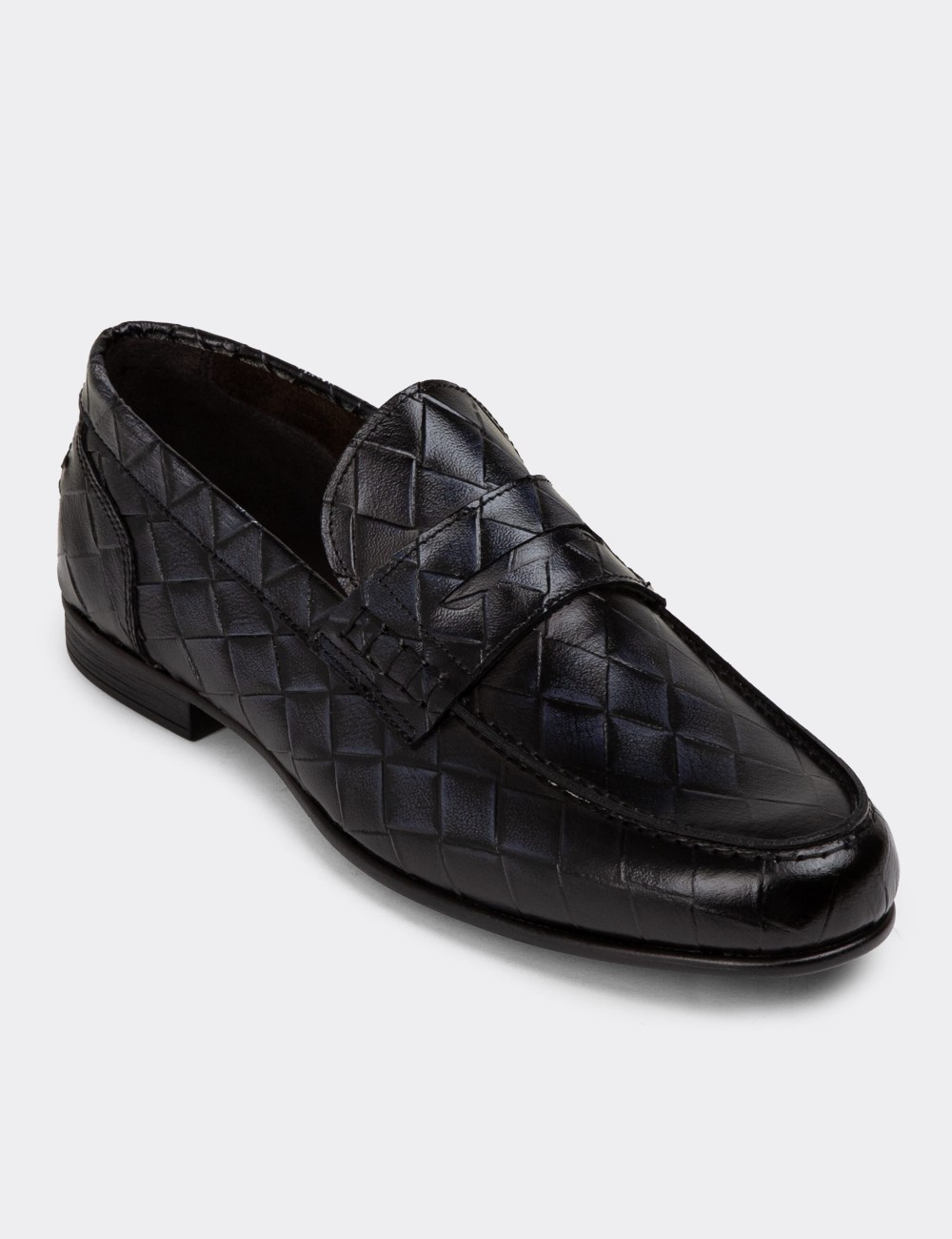 Navy Leather Loafers - 01978MLCVC01